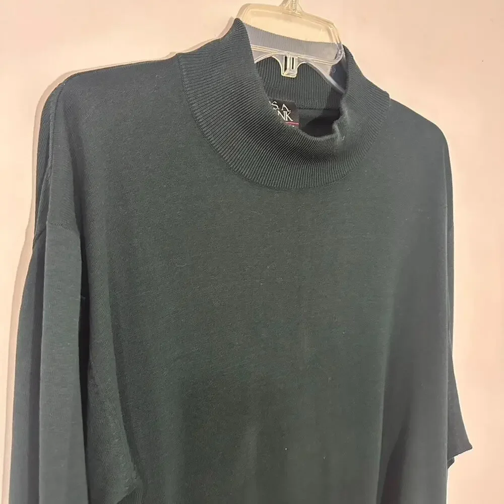 Jos A Bank XXL 100% Silk Green Turtle Mockneck Knit Sweater Holiday Top Pullover